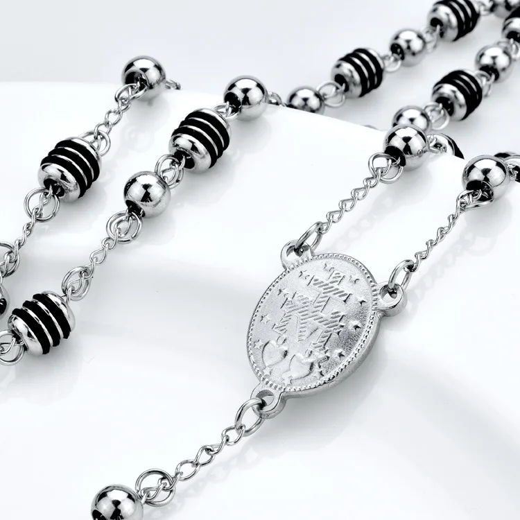 Stainless Steel Rosary Necklace Lady Of The Miraculous,Ball Bead
