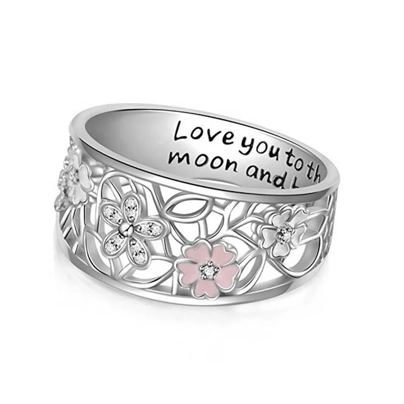 

Exquisite Women Flower Rings Silver Plated Love You To The Moon and Back Ring Silver Ring Designs for Girl