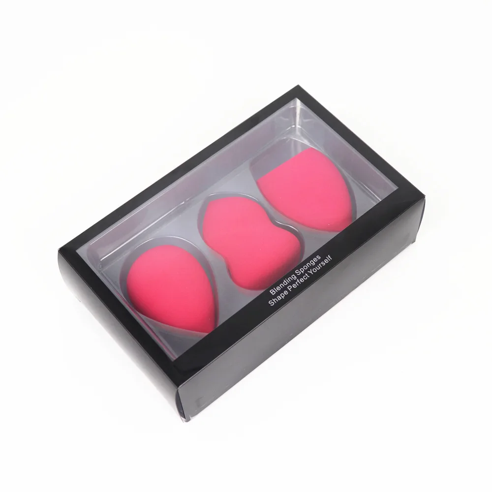 

Wholesale Private Label Makeup Applicator Black Nude Makeup Sponge Set Gift 3 IN 1 Portable Blender, 14 shades available