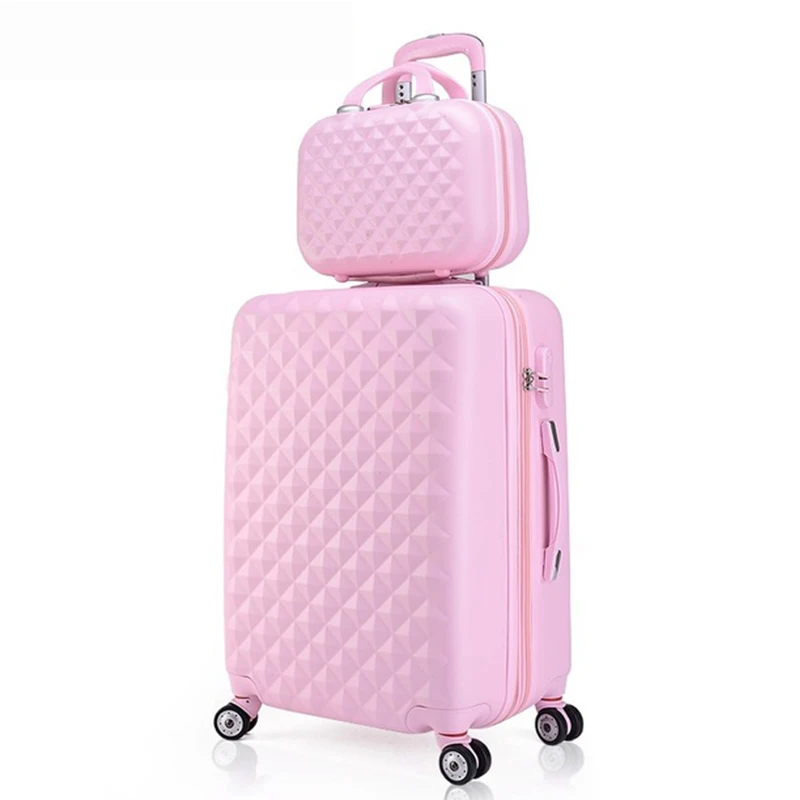 

2PCS/SET 14inch Cosmetic Bag 20/24 Inches Girl Students Trolley Case Travel Spinner luggage Woman Rolling Suitcase Boarding Box, Customized