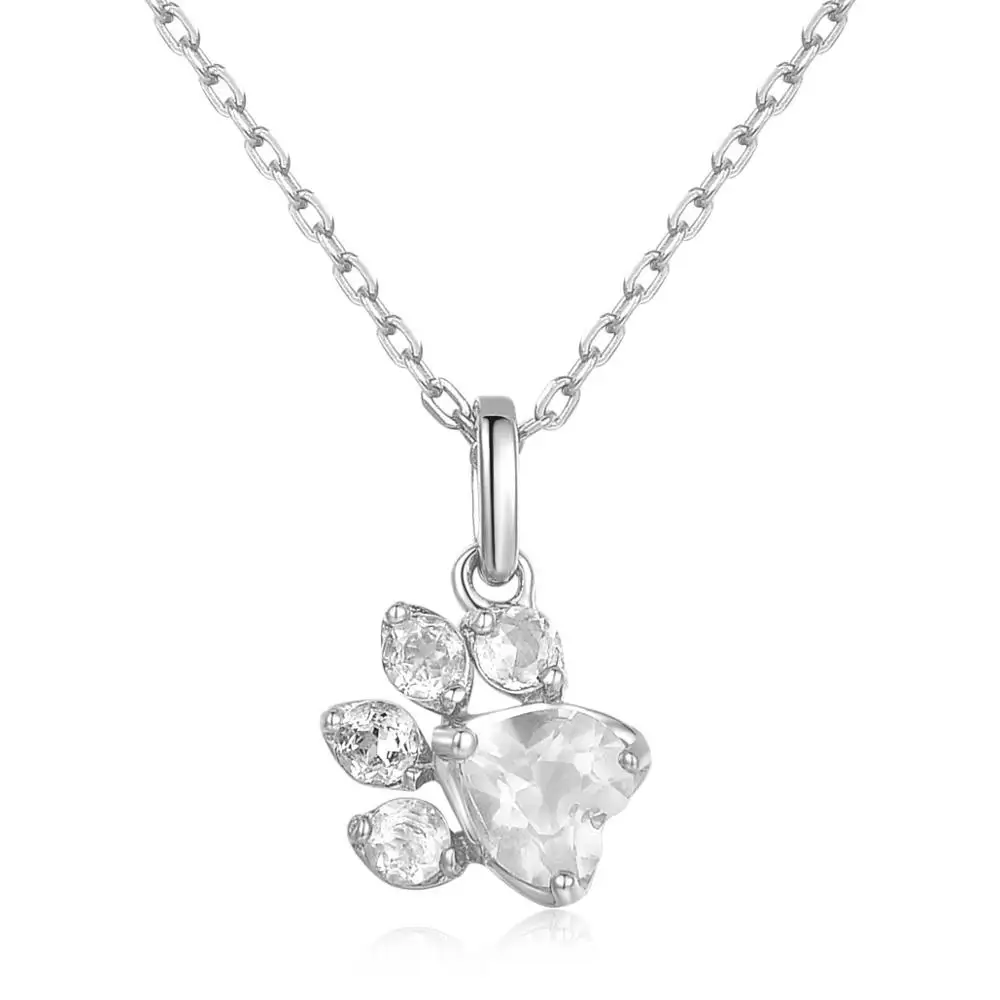 

New Fashion White Crystal Bear's Paw Shape 925 Sterling Silver Chain Pendant Necklace Fine Jewelry S925 NI067