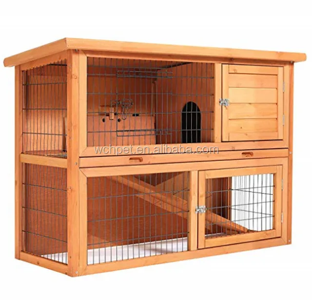 Rabbit Hutch 48” Wood House Pet Cage Indoor Outdoor 2-Story Small Animals,Chicken Coop Wooden Rabbit Hutch Outdoor Garden Backyard Hen House 