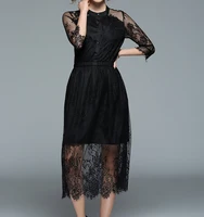 

Black Perspective Flower Net Button Cardigan Party Wear Long Dresses