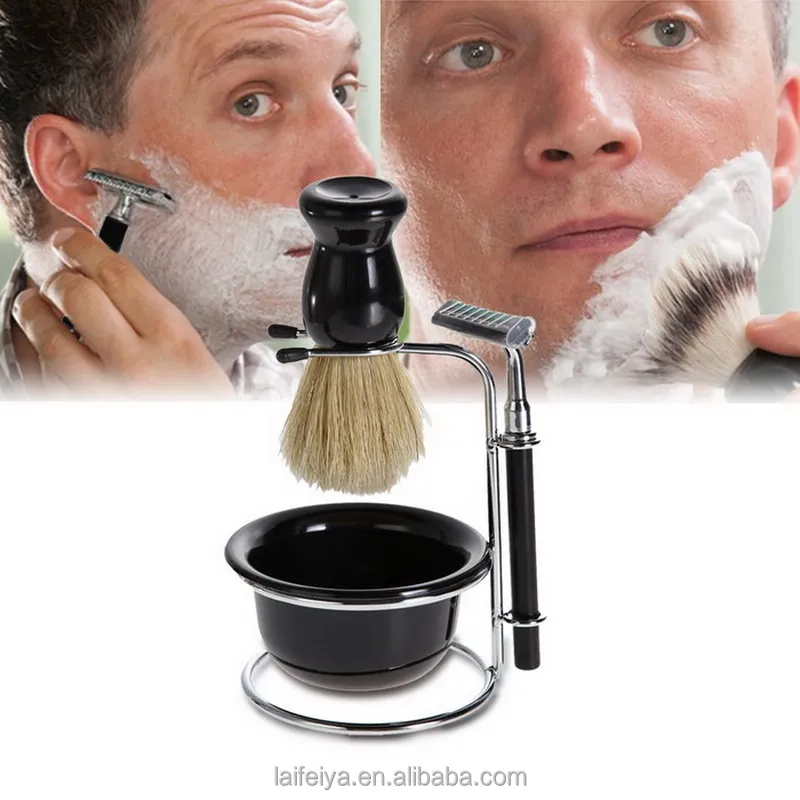 

2016Professional Badger Hair Shaving Brush Black Bowl Stainless Steel Stand Gentleman Barbeador Tool Free Shipping