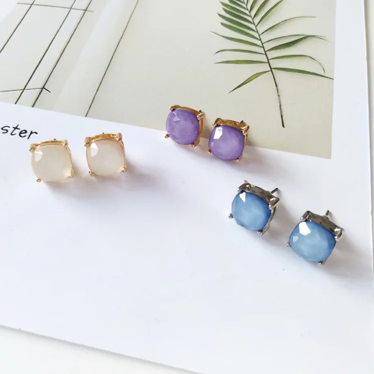 

High Quality Factory Direct Minimalist Tiny Stone Diamond Stud Earrings, Purple, blue, white