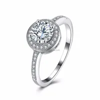 

European Style14K White Gold Cushion Halo Round Cut Diamond CZ Engagement Ring