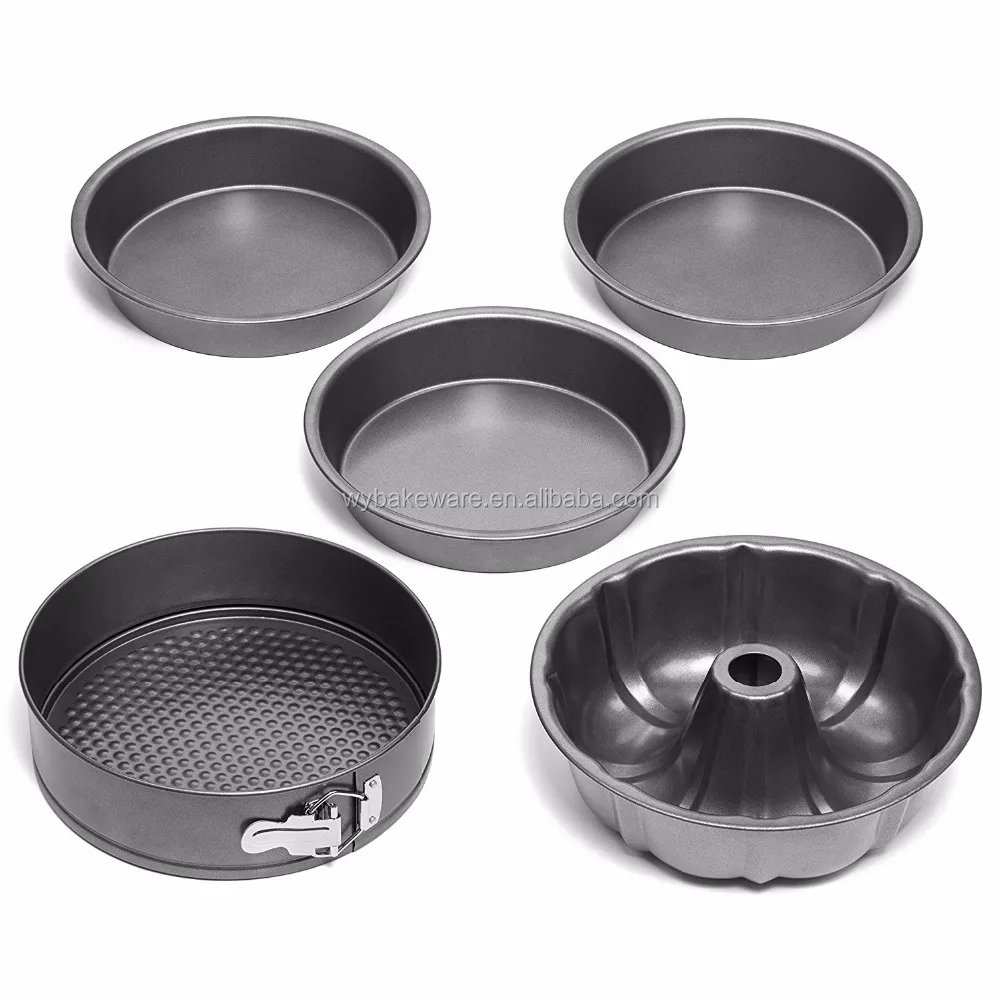 
OKAY BK-D6040 Nonstick 5 Piece Cake Pans Set with 9 Inch Round Cake forms, 9 Inch Springform and 10 In Bundt Pan 