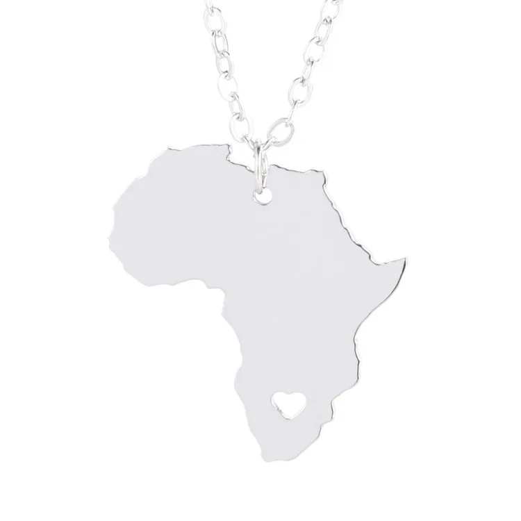 

2022 New Arrival No Fade Statement Country Map Pendant Necklace Handmade Cut Steel Color Africa Map Necklace, As picture