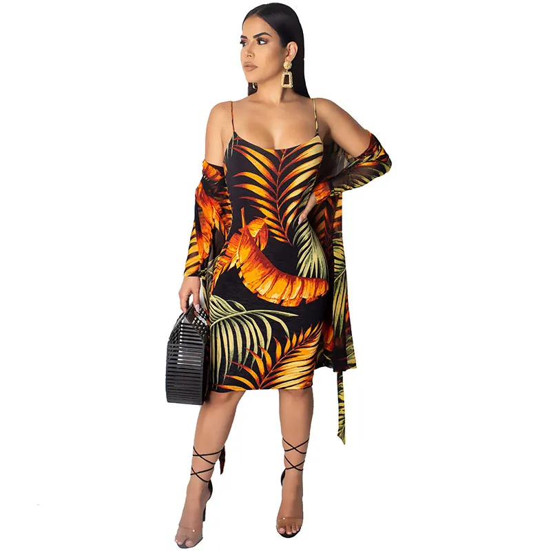 

L36485 New Good Quality Factory Wholesale Low Price Casual Straps Midi Dress with Cloak