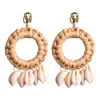 Vintage multi-layered shell drop earrings with lafite woven earrings seaside resort beach wind earrings