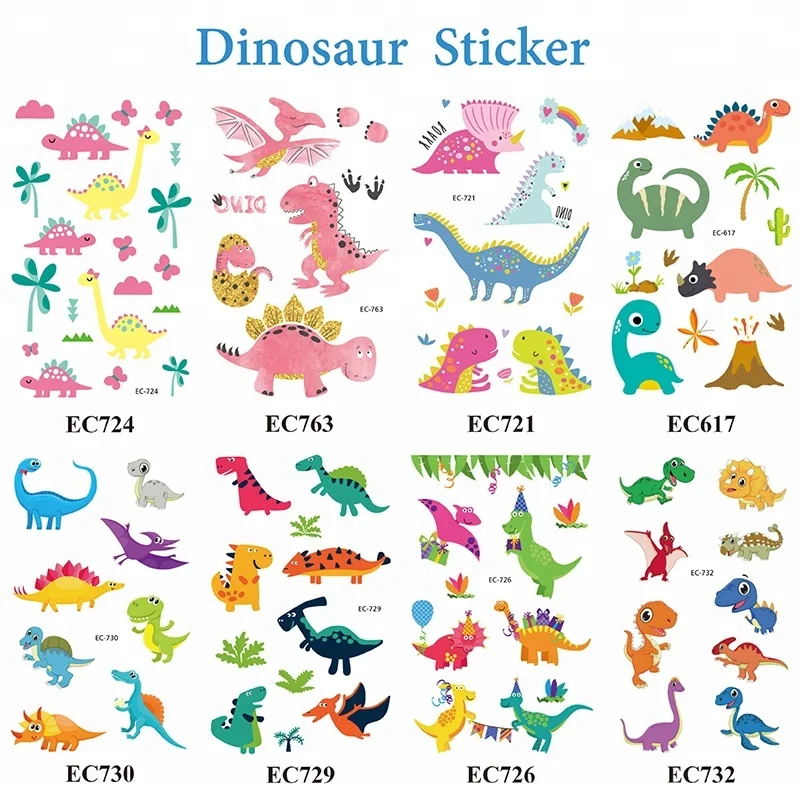 

Dinosaur Sticker For Kids Party Dinosaur Tattoo Birthday Party, Colorful sticker