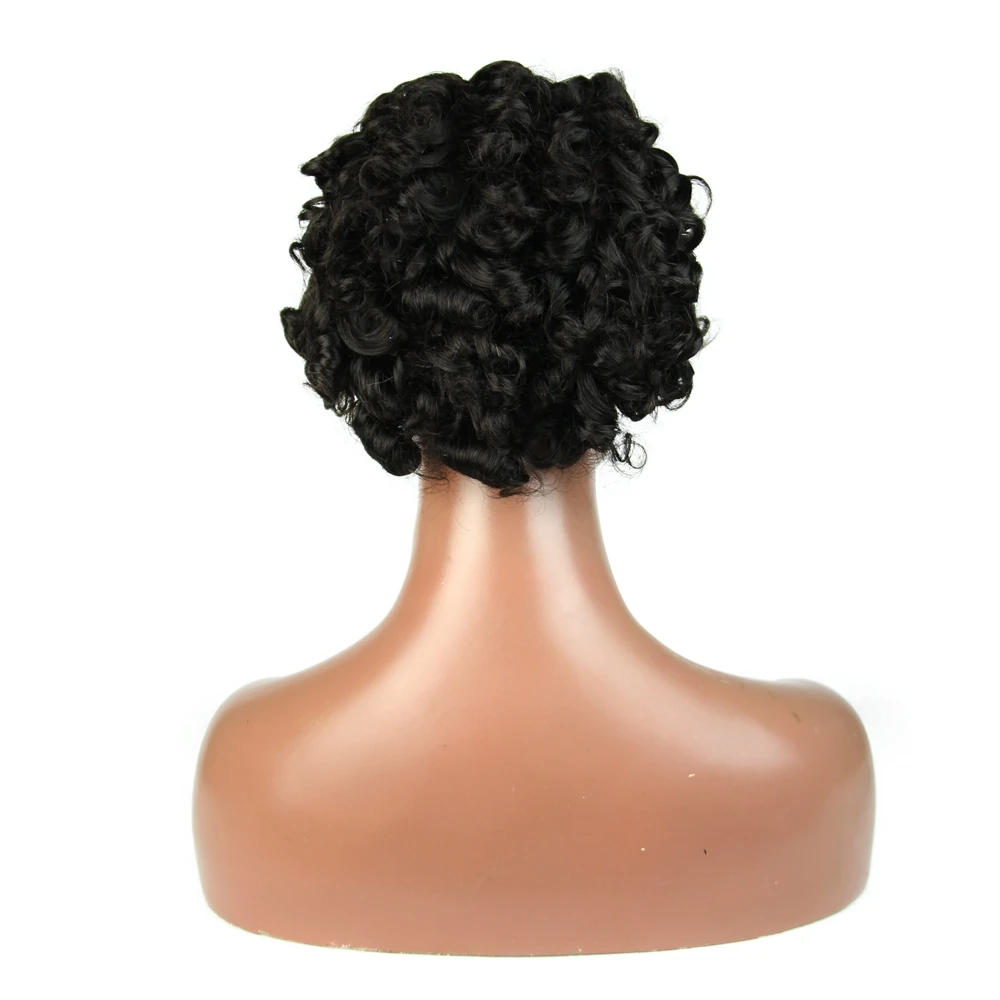 

wholesale cheap short curly wig for middle age black women pixie cut human hair wig