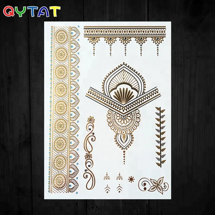 

Wholesale High-quality Fake Flash Gold Foil Temporary Metallic Tattoos, Gold/silve/red/blue/black/green