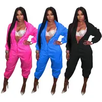 

Women's Solid Color Jumpsuit Short Sleeve V Neck Ruffle Long Pants Jumpsuit Rompers with Zipper