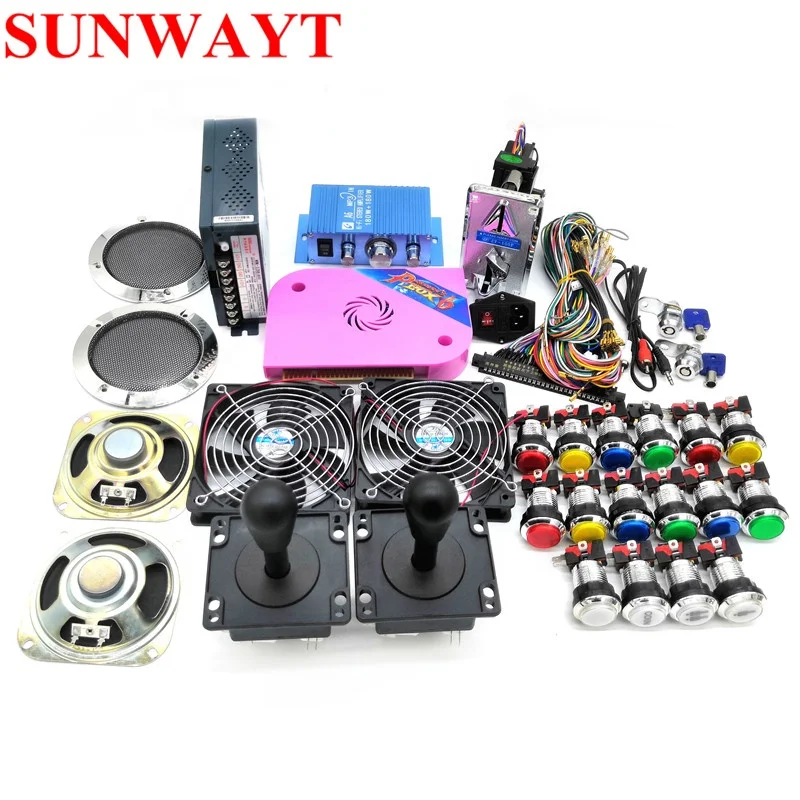 

DIY Arcade parts Bundles kit With PD Box 6 1300 IN 1 Joystick LED Buttons coin acceptors power supply jamma kit, As picture
