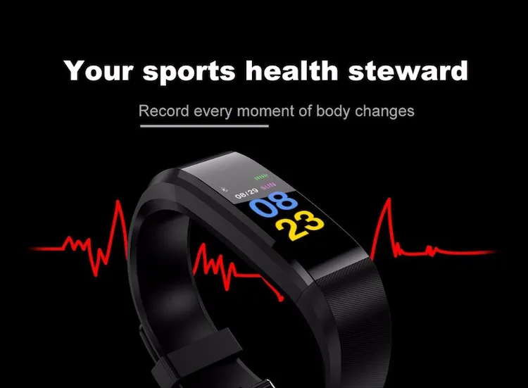 ID115 HR Plus Smart Bracelet Waterproof Sport Blood Pressure Fitness Tracker Heart Rate Monitor Wristband
