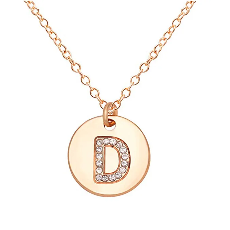 

Brief Style 26 Alphabet English Letters Initial crystal Charm Pendant gold jewelry Necklace