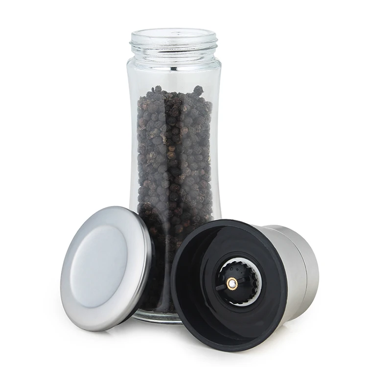 2019 New Trend Product Hot Sale kitchen accessories Manual 304 Stainless Steel Caps Glass Salt Pepper Grinder