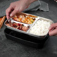 

2019 pink black brown blue custom plastic 304 stainless steel 3 compartment bento lunch box