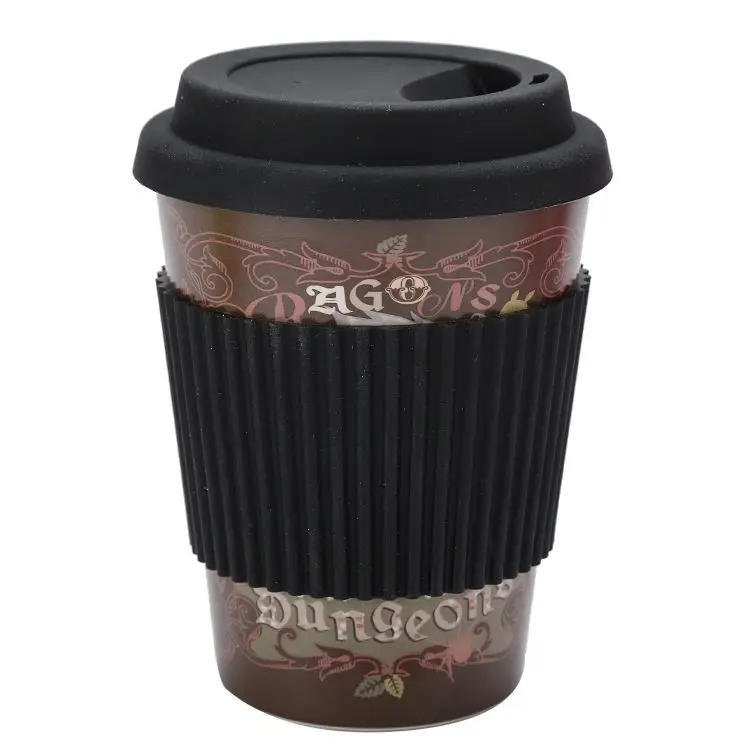

High quality portable Silicone Lids Holder Bamboo Fiber Coffee Cup Mug Coffee Travel Mug, Yellow,brown,blue,khaki,rose red,pink