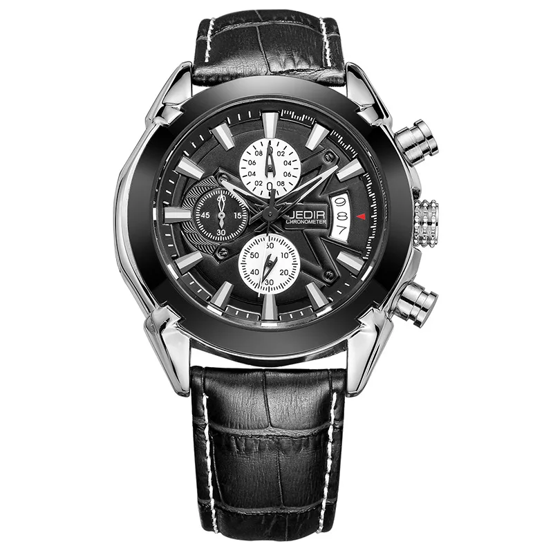 

JEDIR 2020G Men Quartz Watches Simple Sports Leather Chronograph Day Western Watches For Male, 2 color for you choose