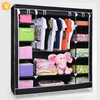 Fabric Wardrobe Portable Closet Folding Clothes Rack Storage Organizer With Black Color Buy Portable Wardrobe Folding Fabric Wardrobe Non Woven Wardrobe Product On Alibaba Com