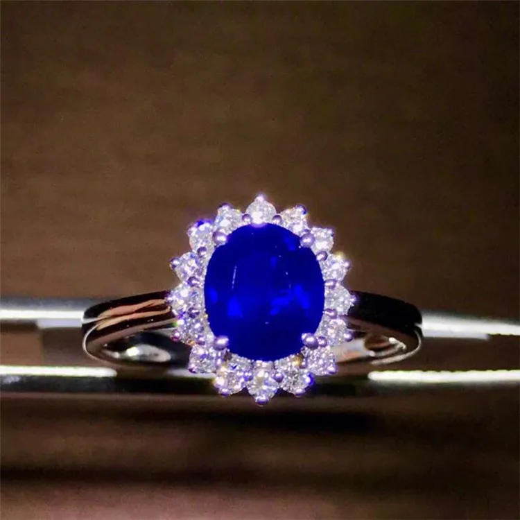 

gem jewelry factory 18k gold South Africa real diamond Sri Lanka natural unheated royal blue sapphire flower shapering for women