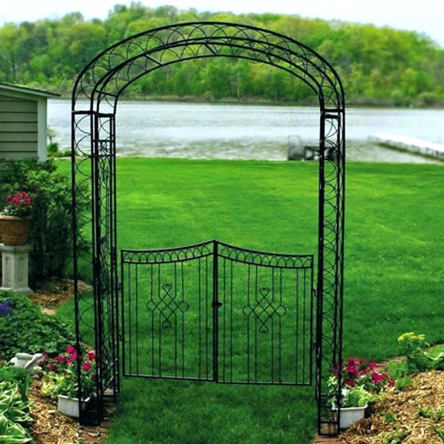 Unique vintage economical type wrought iron metal wedding garden arch with gate for plants climbing