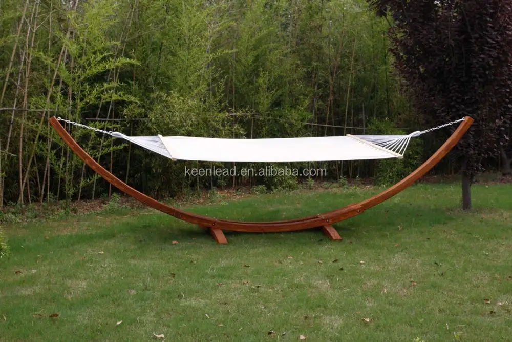 Outdoor wooden frame hammock with hanging basket chair