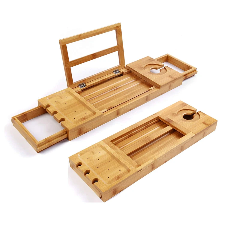 

New Product Luxury Bathroom Nature Bamboo Bath Caddy Bath Tray, Customized