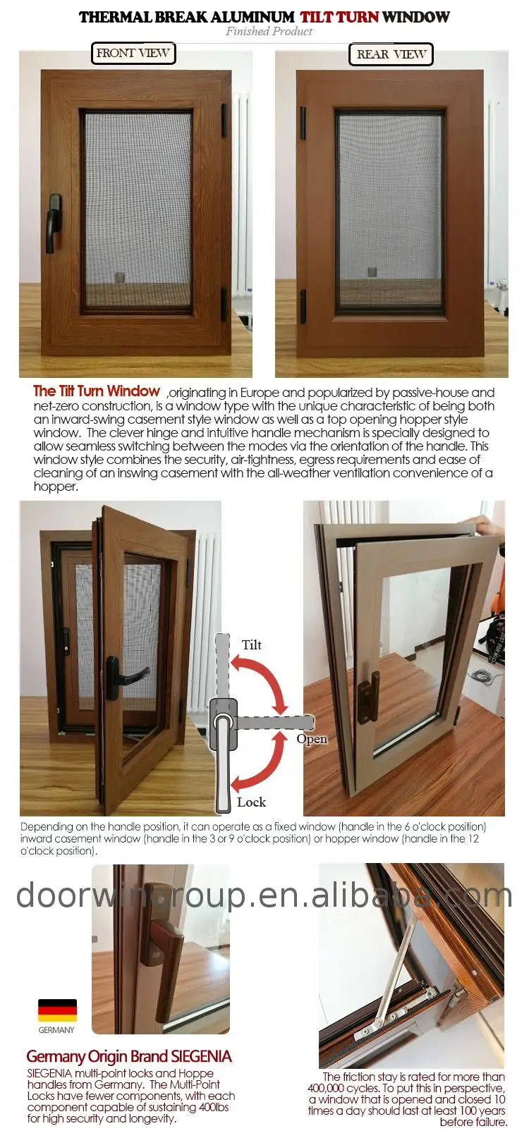 Customized color durable coating aluminium swing  Aluminum casement windows with Germany import handle and latch