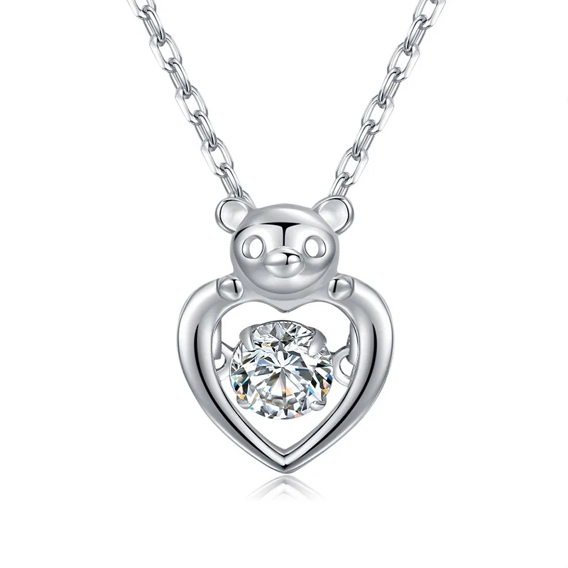 

Lovely 925 Sterling Silver Bear Pendant Necklace Inlay Cubic Zircon Love Pendant Necklace, Picture shows