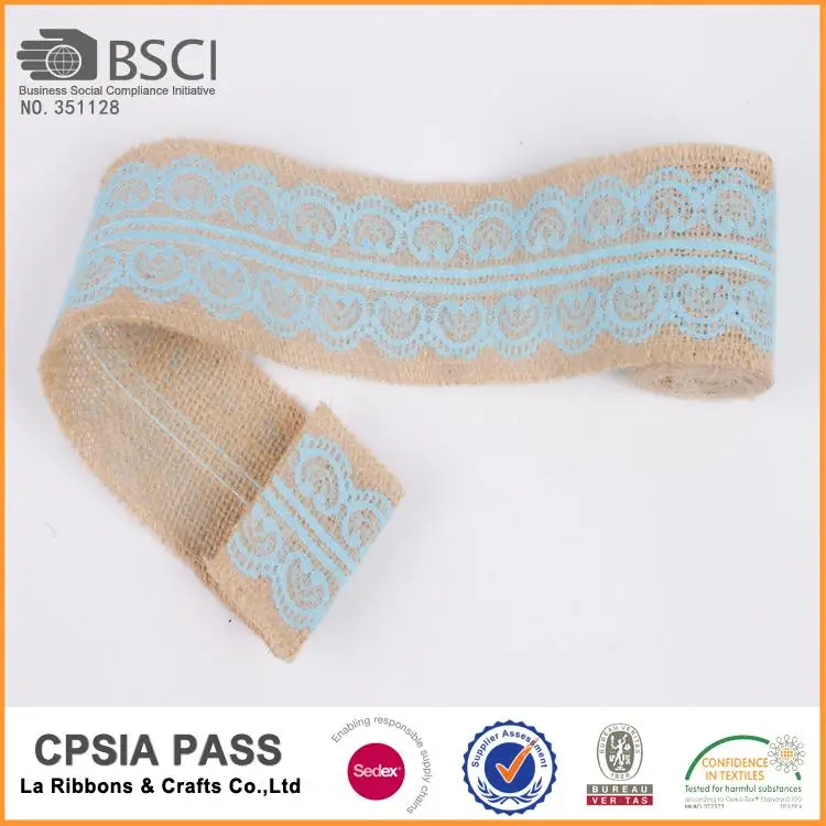 Jute burlap ribbon lace trim edge vintage wedding decoration hessian fabric for sale for wholesales