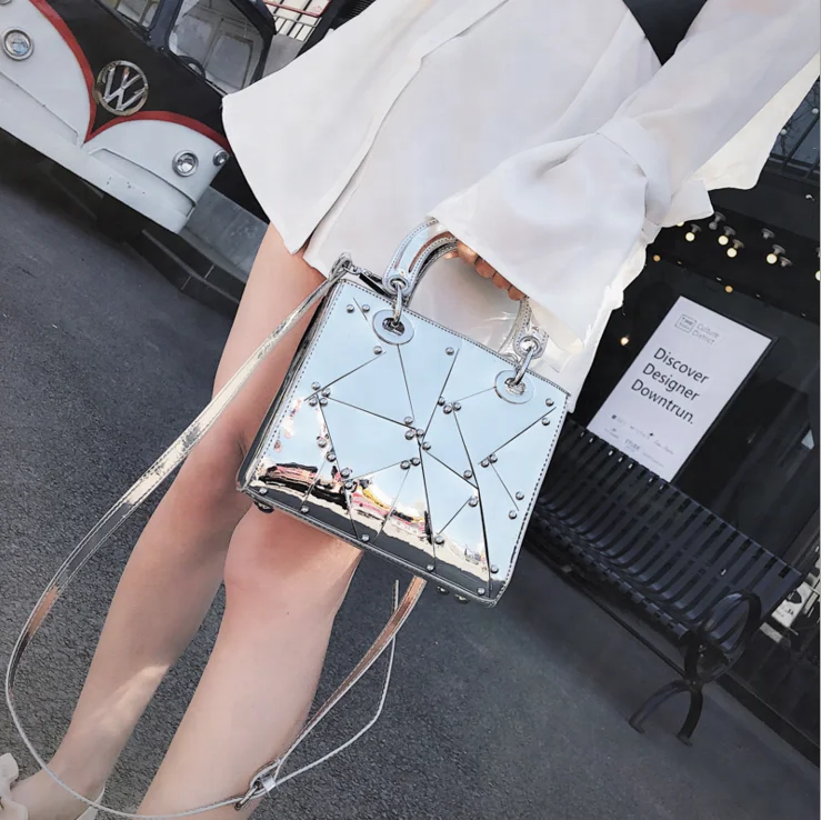 
Laser patent leather geometric handbag for young women with single shoulder messenger bag 