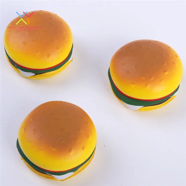 Factory Supplier PU Foam Cute Hamburger Shape Promotional Stress Ball wholesale food stress ball