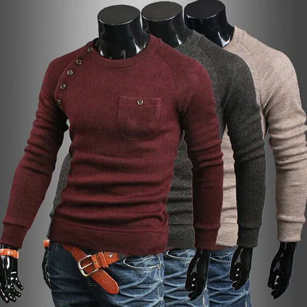 

New Designed Fashion Slim Long Sleeve men Sweater, Beige;wine red;dark grey