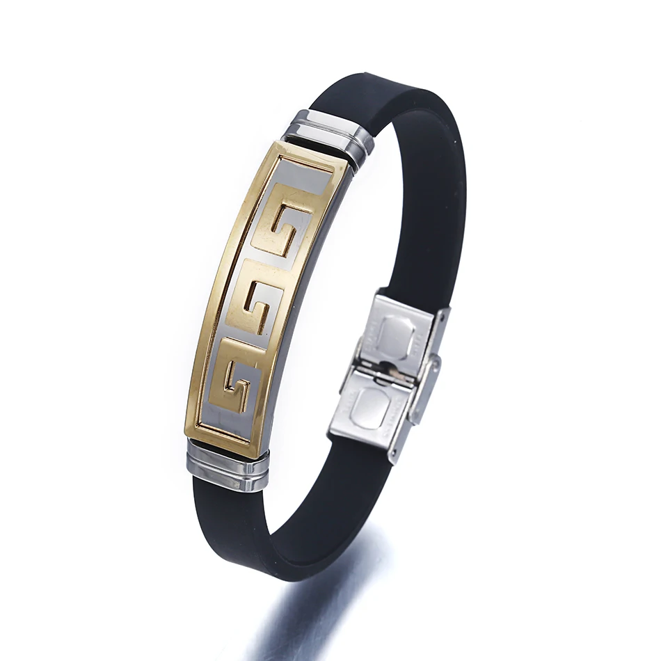 

Match-Right Fashion Rubber Silver Jewelry Metal Bracelet for Men BR086