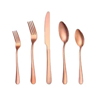 

Stainless steel shiny rose gold spoon and fork, copper cutlery set with customized laser logo for wedding