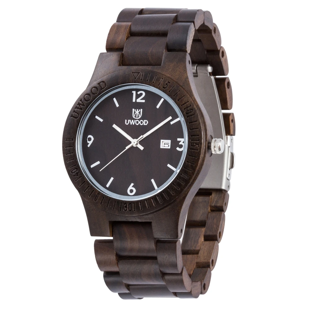 

UWOOD UW1004 Men Women Quartz Watches Wooden Wristwatch for Man Ladies Casual Style With Calendar, 3 color for you choose