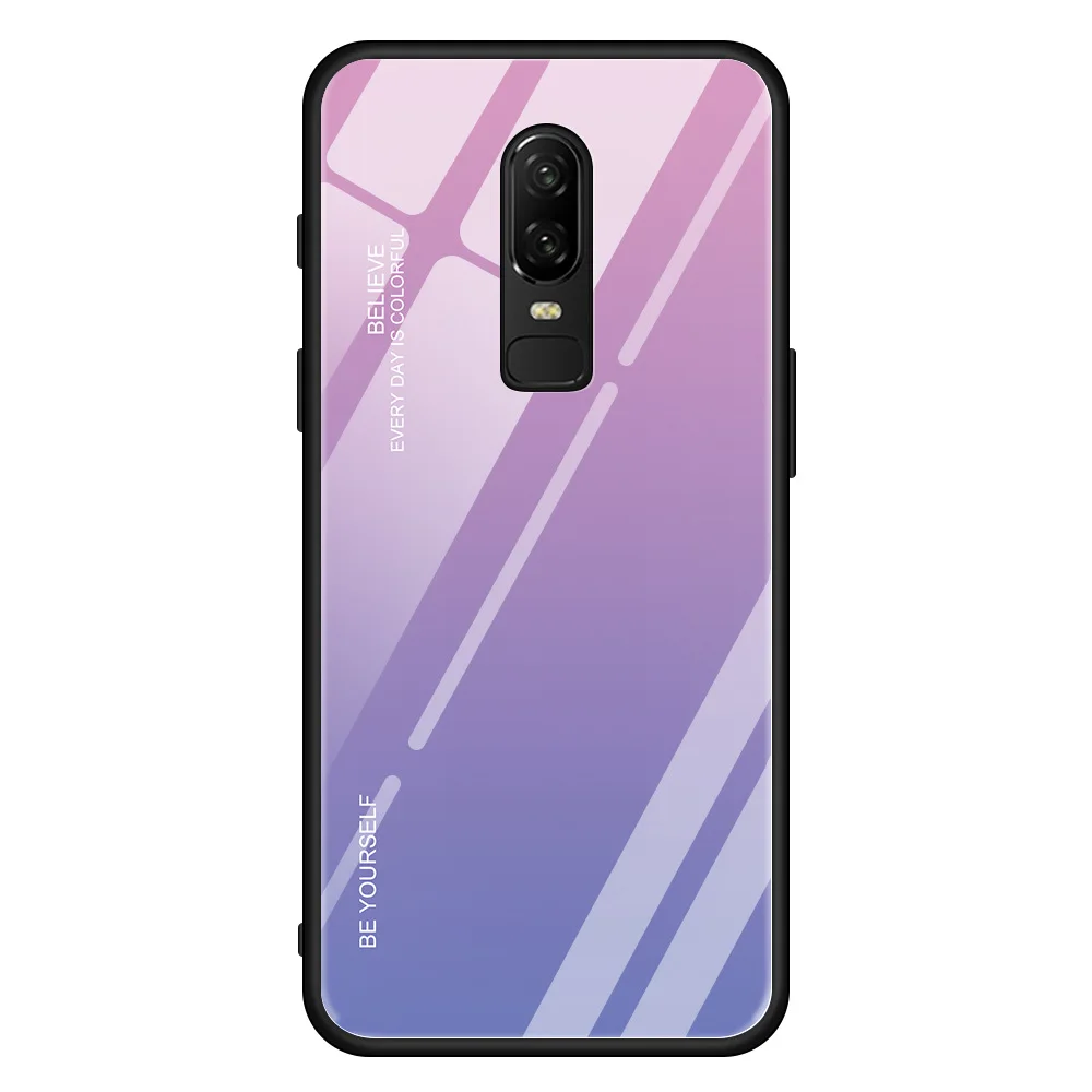 

OTAO Gradient Glas Case Phone Cases For ONE Plus 6 6T Tempered Glass Movil Cell Phone Housings