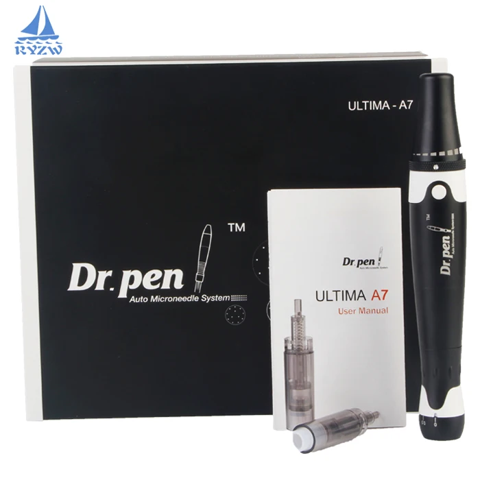 

Ultima A7 Dr. Pen Stamp Rechargeable Electric Auto Microneedle Adjustable Needle Lengths 0.5mm-2.5mm Derma Pen, Black