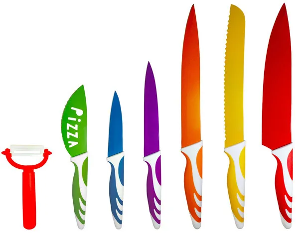 7 Piece Kitchen Knife Set - Color Coded Kitchen Knives with Soft-touch Handles