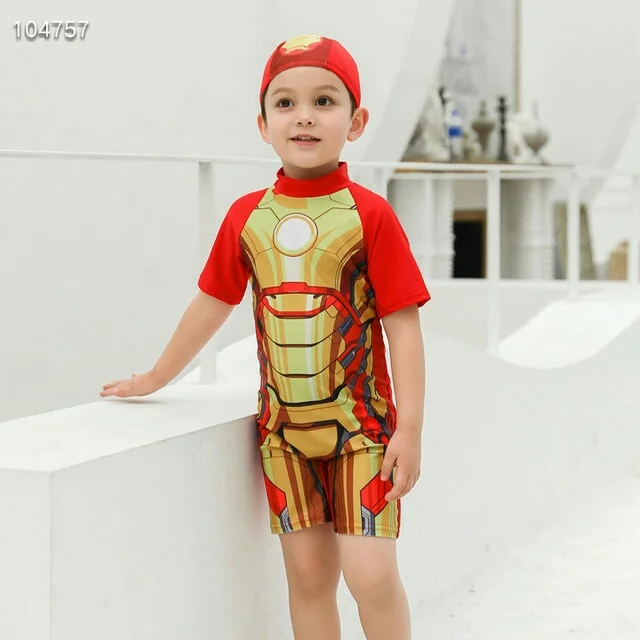 2021 Cartoon Superhero Children's Swimsuit Boy's Conjoined Big Boy Hot