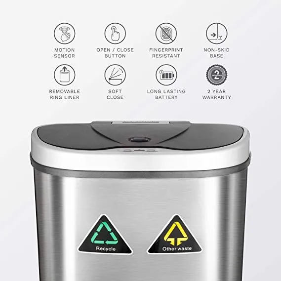 Ninestars Stainless Steel Recycle Electronic Trash Bin 70l Household