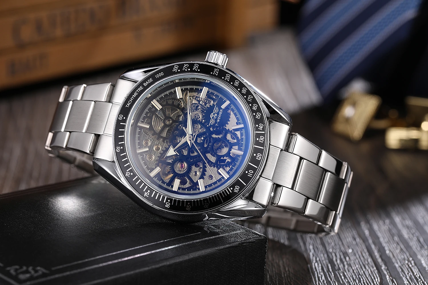 中国自有品牌 t-winner 顶级销售自动骨架手表豪华 1 atm 防水男 oem