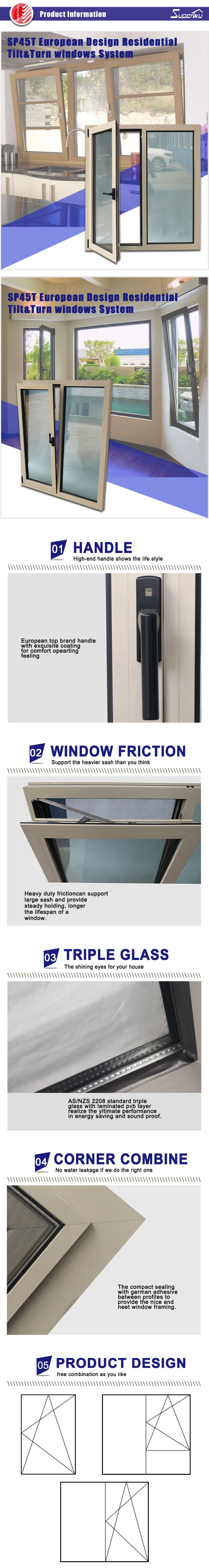 Australia AS2047 standard and NOA standard thermal break double glass aluminum tilt turn aluminum window