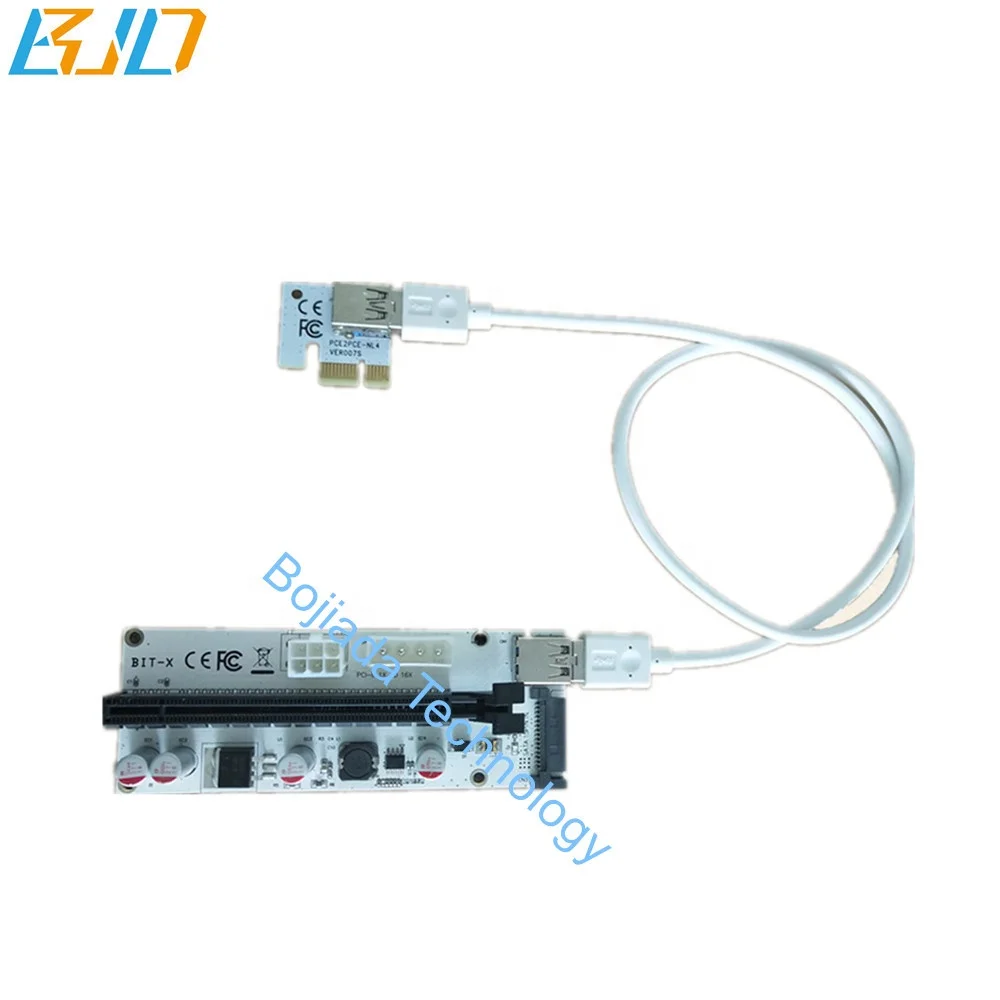 

BIT-X 4Pin / SATA / 6Pin PCIe Riser , PCI-E 1x to 16x Riser Card - GPU Risers, White