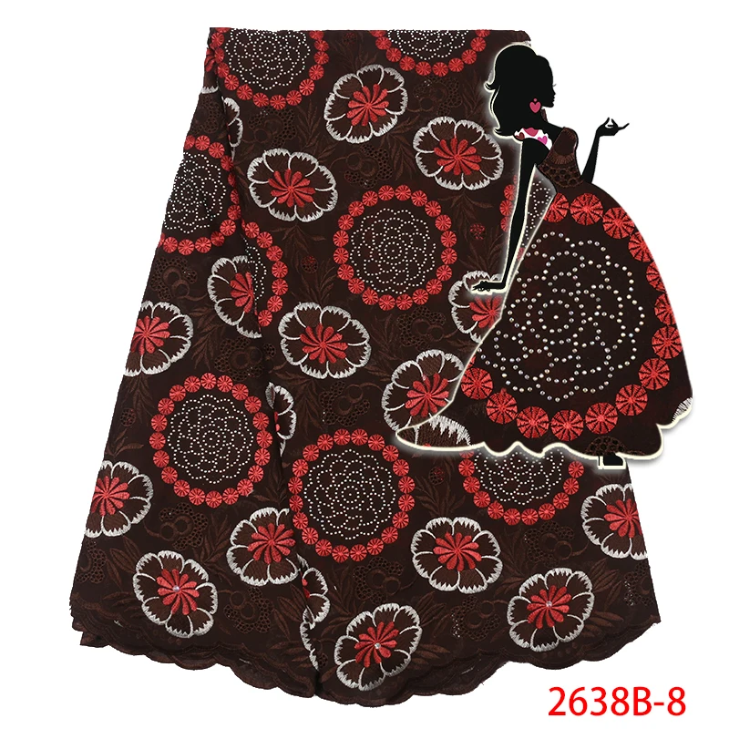 African Swiss Voile Lace in Switzerland 100% Cotton Fabric Lace with Stones for Nigerian Women Dress XZ2638B