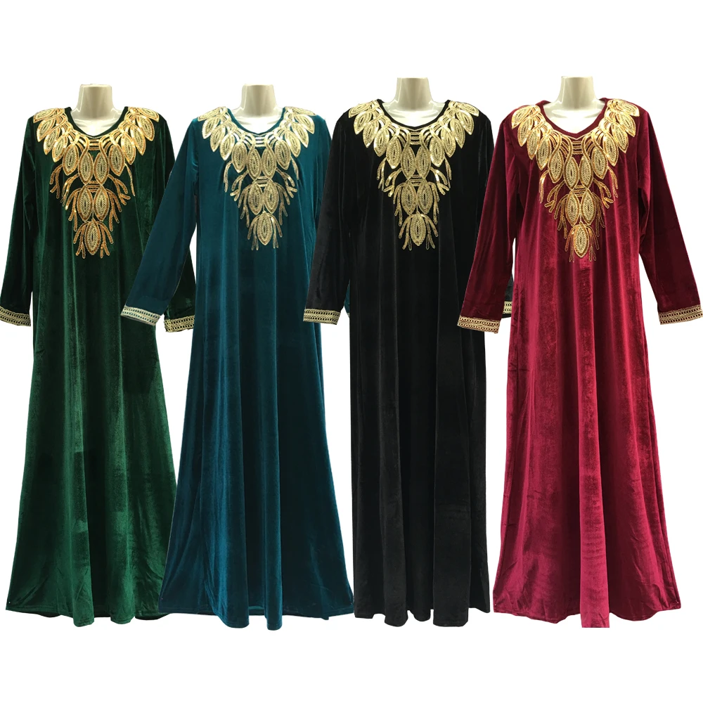 

2017 Latest Winter Velvet Frock Umbrella Abaya Moroccan Kaftan abaya dress, 4 colors