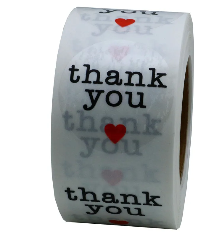 Hybsk Clear Circle Wafer Thank You Stickers with Red Heart 1 Inch Round 1,000 Adhesive Labels Per Roll